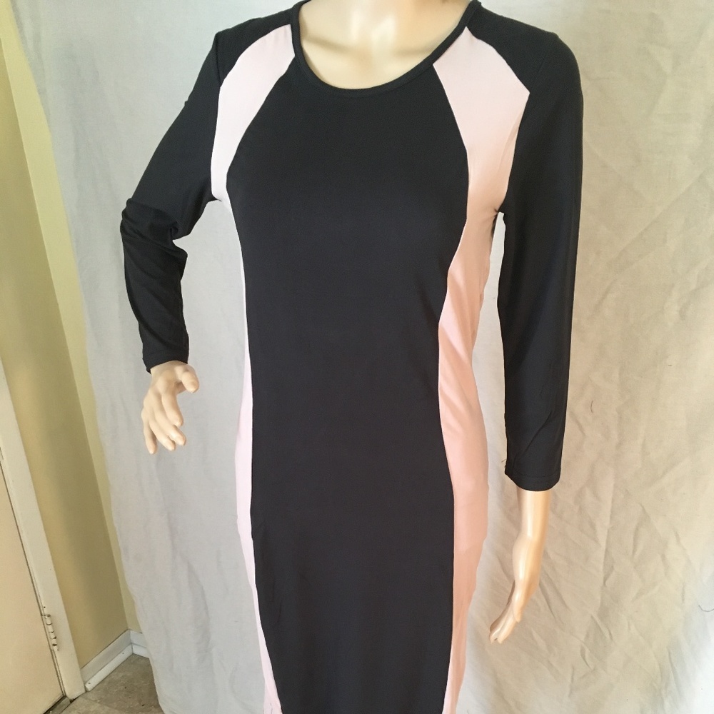 NIB Yelete Black/Camel Bodycon long sleeve Dress M - Picture 5 of 5